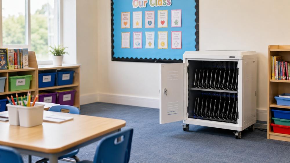 Chariot de recharge pour tablettes et iPads à l'école primaire