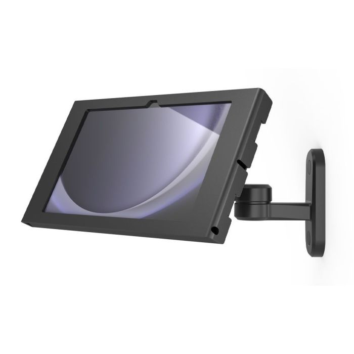 Vue latérale du support mural Compulocks Swing Apex pour Samsung Galaxy Tab A9+, monté au mur.