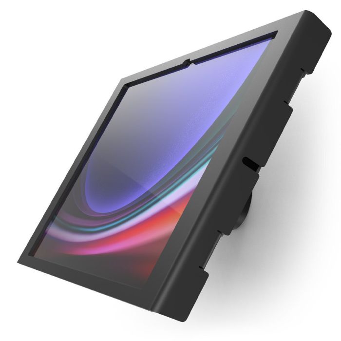 Vue latérale du support mural Compulocks Bow Apex pour Samsung Galaxy Tab S11 Ultra, monté au mur.