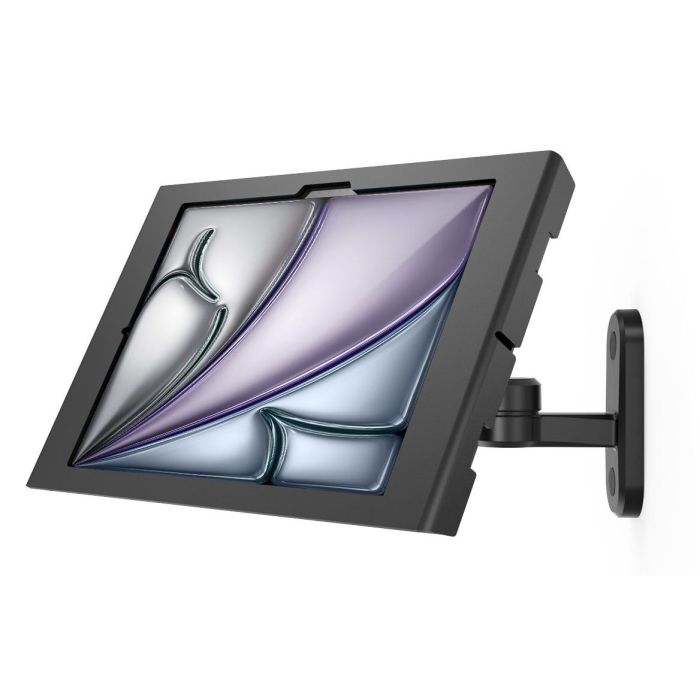 Vue latérale du support mural Compulocks Swing Apex pour Microsoft Surface Pro 12, monté au mur.