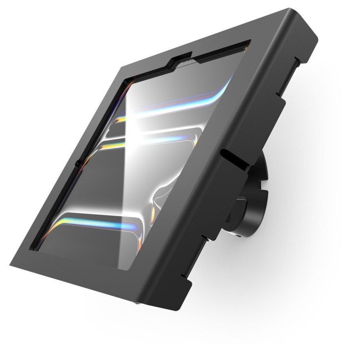 Vue latérale du support mural Compulocks Bow Apex pour iPad Pro 11 pouces, avec une finition brillante et un détail de fixation murale.