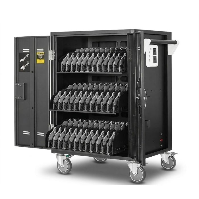 Chariot de chargement ouvert pour ordinateur portable AVer C36i+ AC avec compartiments de chargement visibles pour 36 appareils jusqu'à 15 pouces.