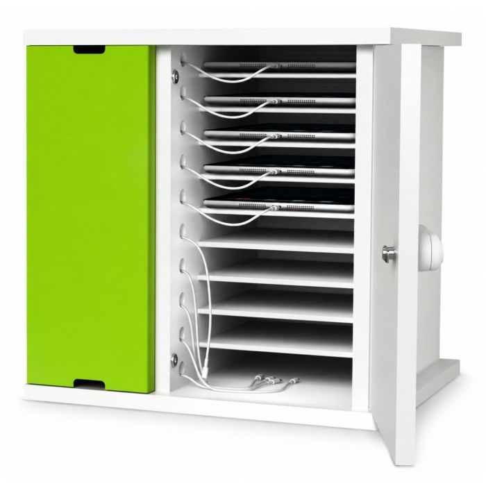 Armoire de chargement pour iPad Zioxi ouverte avec compartiments visibles pour iPad et gestion des câbles.