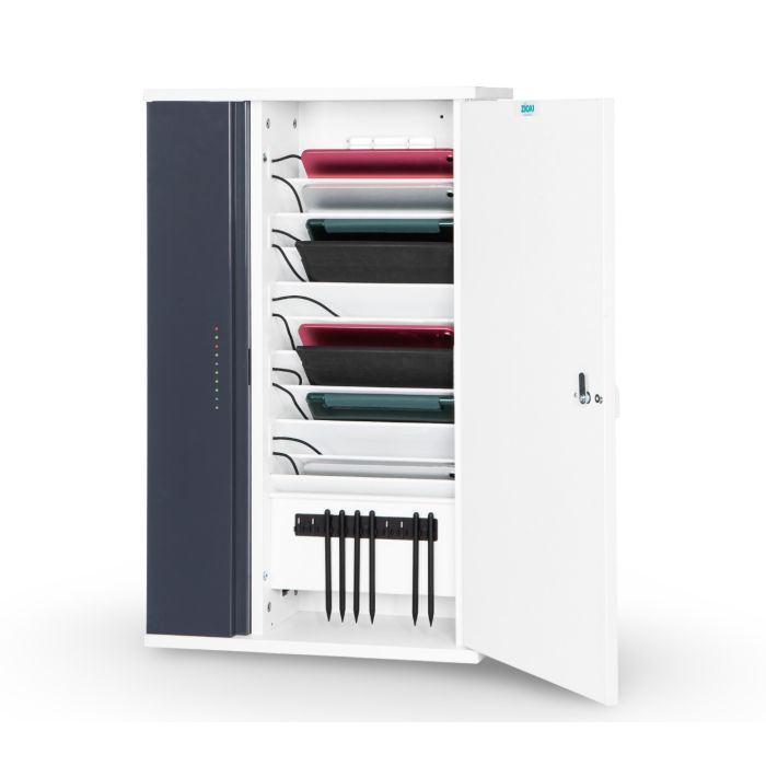 Armoire murale ouverte Zioxi pour iPad et USB-C avec compartiments de rangement pour iPad et crayons USB-C, y compris le câblage interne.