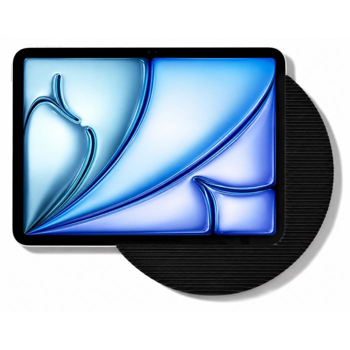 Vue détaillée du support mural Displine Moonlight pour iPad Air 11 pouces, noir, avec un iPad dans le support.