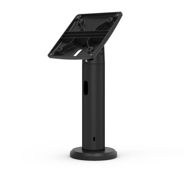 Vue latérale du support de table Compulocks Rise VESA en noir, avec une base robuste et un support réglable pour tablettes.
