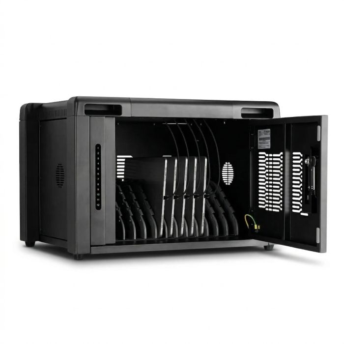 Classeur ouvert TransformerBox T12-PD Perf. De plus, avec compartiments de chargement visibles pour 12 appareils.