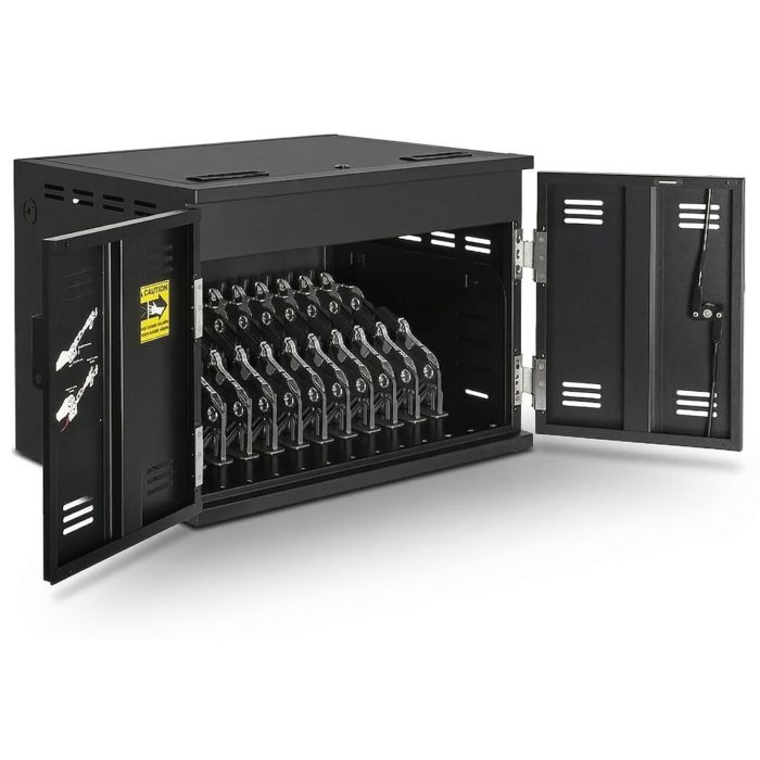Armoire de chargement ouverte AVer X12 AC avec compartiments de chargement visibles pour 12 appareils mobiles jusqu'à 15 pouces.