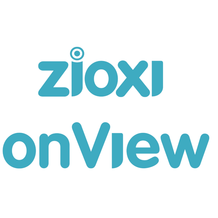 Chariot Zioxi onView avec licence éducative, visible en position ouverte avec compartiments de chargement pour appareils.