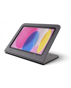 Vue latérale du support de tablette Heckler Design Windfall pour iPad, avec un iPad en cours d'utilisation et un arrière-plan coloré.