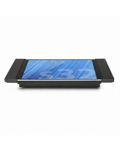 Vue latérale du support de table Smart Things sDock Fix pour iPad Air 11 pouces, noir, avec iPad en cours d'utilisation.