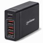Vue latérale du hub de chargement Manhattan 72 W à 4 ports USB-A/C Power Delivery avec ports USB et logo visibles.