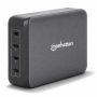 Vue latérale du hub de chargement Manhattan 240 W GaN USB-C Power Delivery à 4 ports avec quatre ports USB-C.