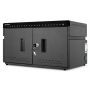 Vue latérale de l'armoire de chargement USB-C Manhattan avec portes fermées et clé pour la sécurité.