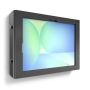 Vue latérale du support mural Compulocks Apex pour Samsung Galaxy Tab S10+ FE, monté au mur avec une tablette à l'intérieur.