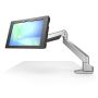 Vue latérale du support de table Compulocks Reach Apex avec un Samsung Galaxy Tab S9+ en position réglable.
