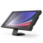 Vue latérale du support de table Compulocks Core Apex noir pour Samsung Galaxy Tab S10 Ultra, avec une tablette inclinée.