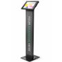Vue latérale du support de sol Compulocks BrandMe Apex pour iPad 11 pouces, noir, avec un affichage clair et une option de marquage.