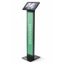 Vue latérale du support au sol Compulocks BrandMe Apex pour iPad Air 11 pouces, avec un design noir et un panneau latéral vert.