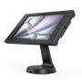 Vue latérale du support de table Compulocks Mast Apex pour iPad Air 11 pouces, noir, avec une position inclinée.