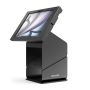 Vue latérale du kiosque d'imprimante pour tablette Compulocks avec un iPad Air 11 pouces, noir, en position ouverte.