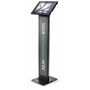 Vue latérale du support au sol Compulocks BrandMe Apex pour iPad Air, avec un design noir et une section de marque personnalisable.