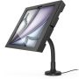 Vue latérale du support de table Compulocks Flex Apex avec un iPad Air 11 pouces en position flexible.