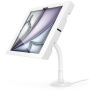 Vue latérale du support de table Compulocks Flex Apex pour iPad Air, avec bras flexible et design blanc.