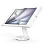 Vue latérale du support de table Compulocks Mast Apex pour iPad Air, avec une finition blanche moderne et une base robuste.