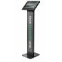 Vue latérale du support de sol Compulocks BrandMe Apex pour iPad Pro 13 pouces, noir, avec espace pour le marquage.