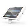 Vue latérale du support de table Compulocks Core Apex pour iPad Pro 13 pouces, avec une finition blanche moderne et une base robuste.