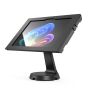 Vue latérale du support de table Compulocks Mast Apex avec une Microsoft Surface Pro 11, en position inclinée.