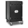 Vue latérale du chariot de chargement pour ordinateur portable AVer C20i AC avec portes fermées et roues visibles pour la mobilité.