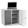 Armoire de chargement ouverte pour Chromebook Zioxi avec compartiments visibles pour 10 Chromebooks et un ordinateur portable sur le dessus.
