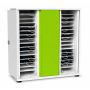 Armoire de chargement pour iPad Zioxi ouverte avec espace pour 32 iPad et gestion des câbles, avec porte verte frappante.