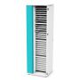 Vue latérale de l'armoire de chargement pour ordinateur portable Zioxi avec compartiments ouverts pour 32 ordinateurs portables, gestion des câbles visible et serrure à clé.