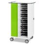 Chariot de chargement pour iPad Zioxi onView2 ouvert avec compartiments visibles pour 16 iPad et gestion des câbles.