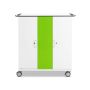 Vue de face du chariot de chargement USB-C pour iPad Zioxi onView2 avec une porte verte frappante.