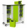 Ouvrez le chariot de chargement pour iPad Zioxi onView2 avec des paniers verts et des câbles USB-C visibles pour 32 iPad.