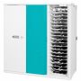 Vue latérale de l'armoire murale USB-C pour smartphone Zioxi avec compartiments ouverts pour 80 smartphones et serrure à code numérique.