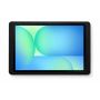 Gros plan du support mural Displine Companion Wall 2.0 avec Samsung Galaxy Tab S10 FE, noir, avec fond clair.