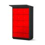 Vue de face du casier de chargement de batterie de vélo Lockeel avec 12 compartiments en rouge et noir.