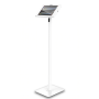 Vue latérale du support de sol Compulocks Swift Apex pour iPad Pro 11 pouces, blanc, avec une base robuste et un support réglable.