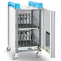 Vue avant ouverte du chariot pour ordinateur portable LapCabby 10V, montrant les deux niveaux internes avec séparateurs pour stocker dix ordinateurs portables.