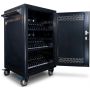 Vue latérale du chariot de chargement CA Power Technologies PT-36 avec porte ouverte et compartiments de chargement visibles pour 36 ordinateurs portables.