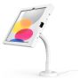 Vue latérale du support de table Compulocks Flex Swell pour iPad 11 pouces, avec bras flexible et design blanc.