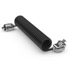 Vue latérale du câble antivol en spirale à double barre en T Compulocks avec clé, avec une visibilité claire de la forme en spirale et du mécanisme de verrouillage.