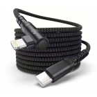 Vue détaillée du connecteur Torvik USB-C vers Lightning à angle droit avec un câble tressé noir.