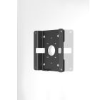 Vue latérale du support de montage en verre Compulocks VESA 100, monté sur une surface en verre.
