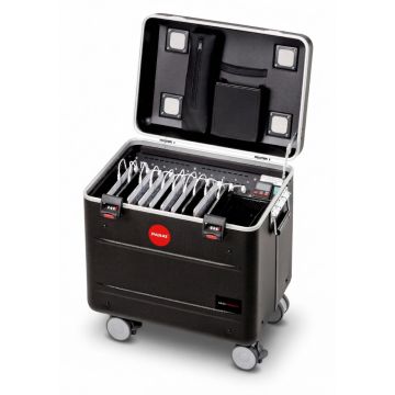 Étui ouvert PARAT i10 USB-A ChargeSync avec compartiments visibles pour 10 tablettes et gestion des câbles.